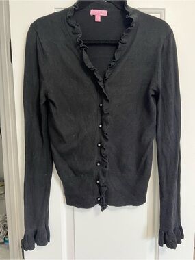 Lilly Pulitzer Black Ruffle-Trim Cardigan Small